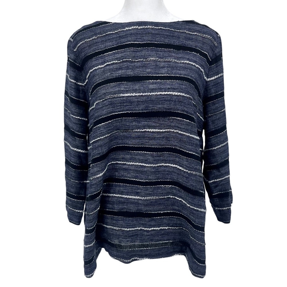 J Jill Pure Jill Striped‎ Long Sleeve Tunic Top Medium Black White Classic